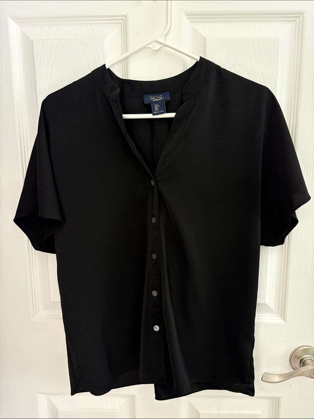 RACHEL Rachel Roy Black Short Sleeve Button-Front Shirt